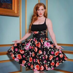 Floral Asymmetrical Dress - Black and Pink